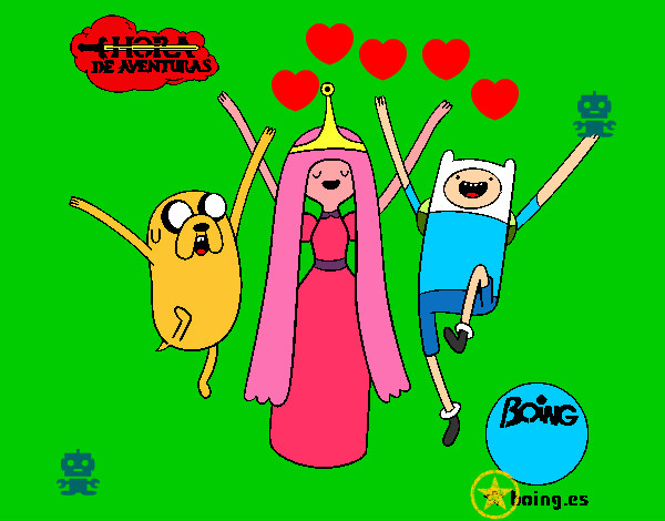 Dibujo Jake, Princesa Chicle y Finn pintado por allu3