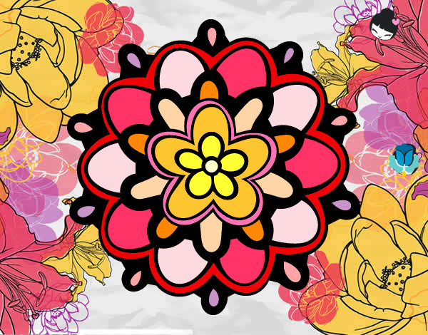 Dibujo Mándala con una flor pintado por carolinaXD