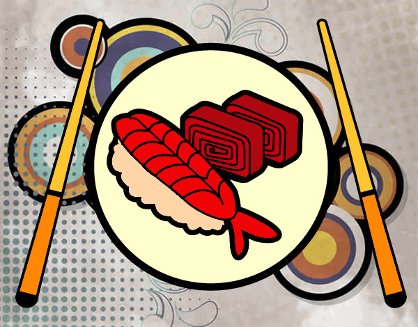 Dibujo Plato de Sushi pintado por mega20