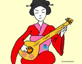 Dibujo Geisha tocando el laud pintado por queyla