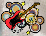 Dibujo Guitarra y estrellas pintado por prault