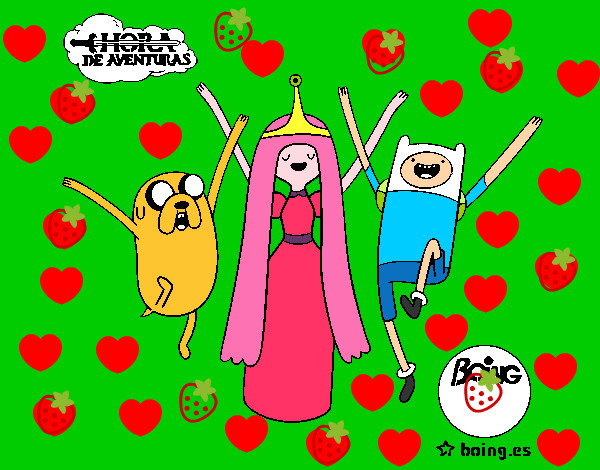 Dibujo Jake, Princesa Chicle y Finn pintado por luli124