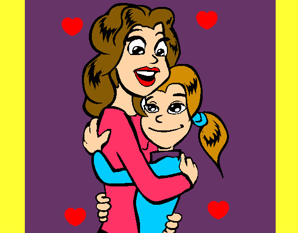 Dibujo Madre e hija abrazadas pintado por cmss