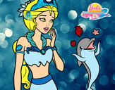 Dibujo Sirena con delfín pintado por greciafash