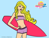Dibujo Barbie con tabla de surf pintado por peitomaria