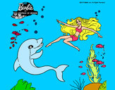 Dibujo Barbie jugando con un delfín pintado por azulito