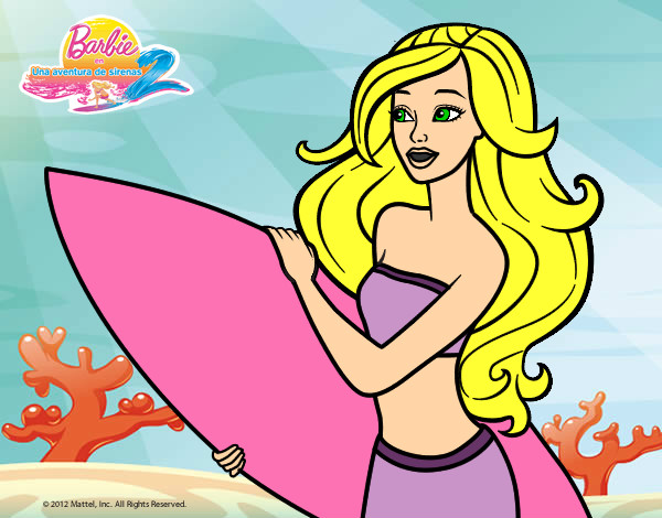 Dibujo Barbie va a surfear pintado por wanda