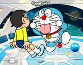 Dibujo Doraemon y Nobita pintado por Kristin