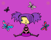 Dibujo Niña con mariposas pintado por Vale2302