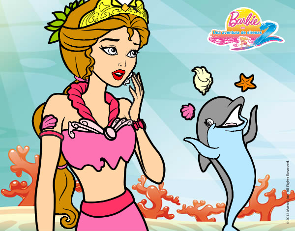 Dibujo Sirena con delfín pintado por cleoh2o