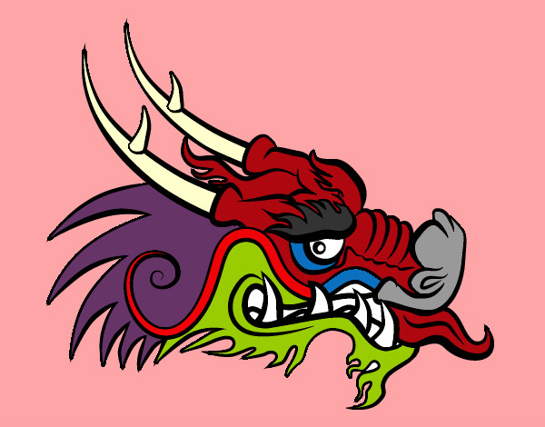 Dibujo Cabeza de dragón rojo pintado por riveritas