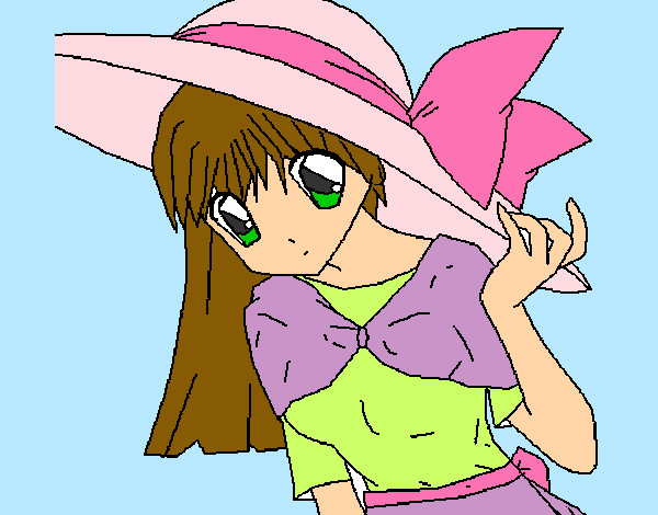 Dibujo Chica con sombrero pamela pintado por Aniitaaa