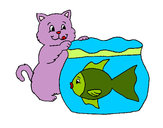 Dibujo Gato y pez pintado por tooa