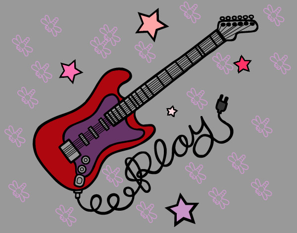 Dibujo Guitarra y estrellas pintado por milagros14