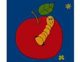 Dibujo Manzana con gusano pintado por jugoes