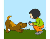 Dibujo Niña y perro jugando pintado por estebin