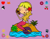 Dibujo Sirena sentada en una roca con una caracola pintado por anavillar