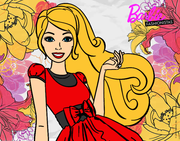 Dibujo Barbie con su vestido con lazo pintado por Gemaperez