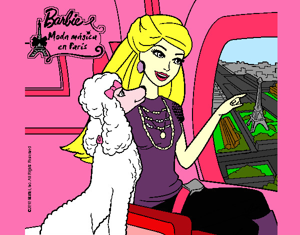 barbie en avion hacia paris
