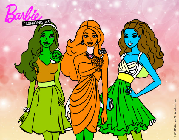 Dibujo Barbie y sus amigas vestidas de fiesta pintado por megis
