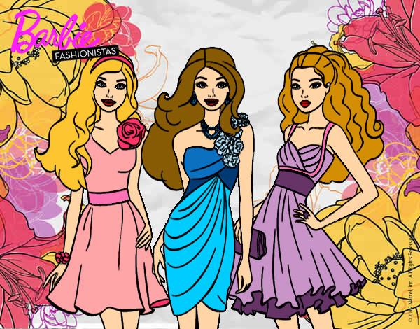 Dibujo Barbie y sus amigas vestidas de fiesta pintado por miky123
