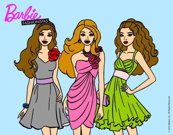 Dibujo Barbie y sus amigas vestidas de fiesta pintado por Veroluna1