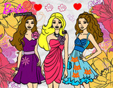 Dibujo Barbie y sus amigas vestidas de fiesta pintado por yordanka