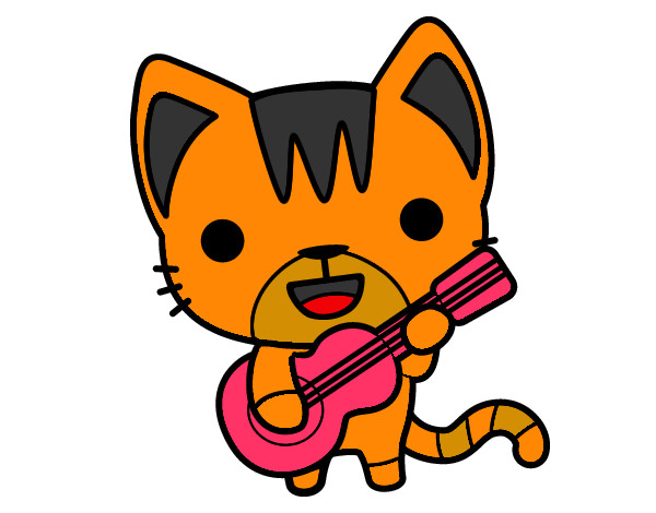 Dibujo Gato guitarrista pintado por E-girl
