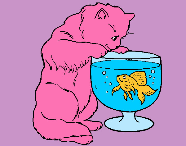 Dibujo Gato mirando al pez pintado por NATALYTA
