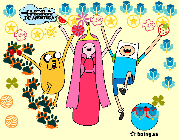 Dibujo Jake, Princesa Chicle y Finn pintado por danielad