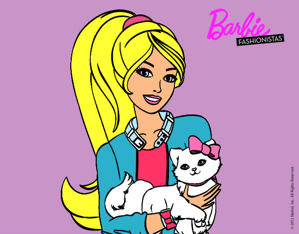 Dibujo Barbie con su linda gatita pintado por ndeye
