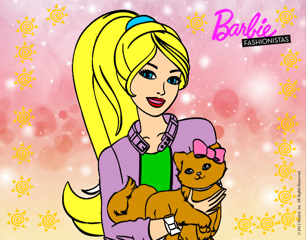 Dibujo Barbie con su linda gatita pintado por paola4455