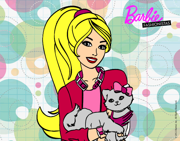 Dibujo Barbie con su linda gatita pintado por s-tep21