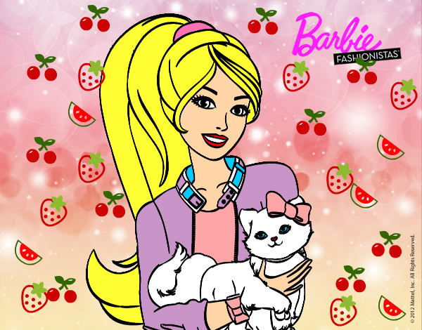 Dibujo Barbie con su linda gatita pintado por Yanii