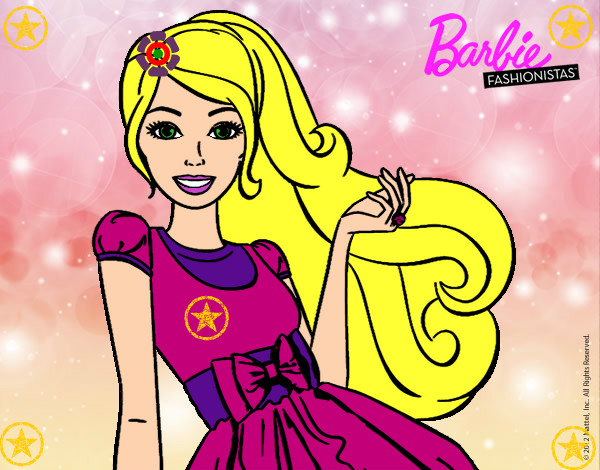Dibujo Barbie con su vestido con lazo pintado por kitamy