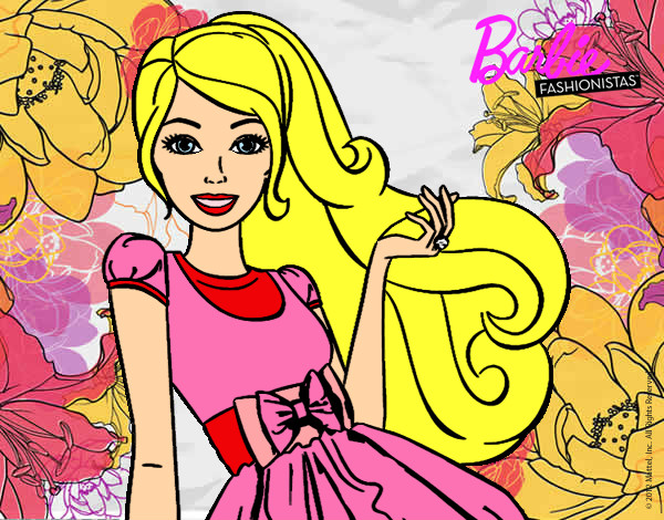 Dibujo Barbie con su vestido con lazo pintado por lisalexsta