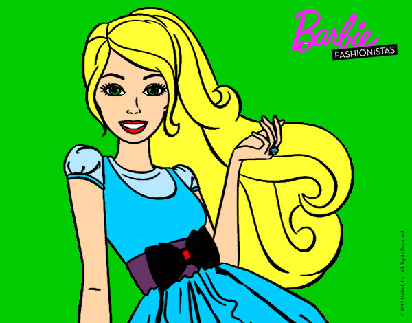 Dibujo Barbie con su vestido con lazo pintado por MeliBarbie
