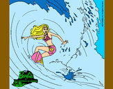 Dibujo Barbie practicando surf pintado por fati07