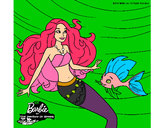 Dibujo Barbie sirena con su amiga pez pintado por marcela_4