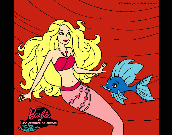 Dibujo Barbie sirena con su amiga pez pintado por Michelle26