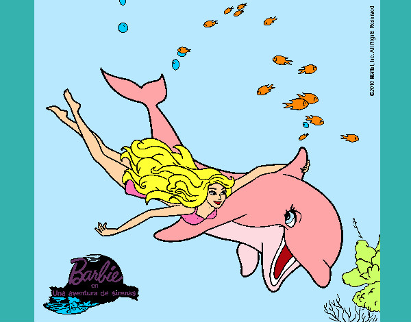 Dibujo Barbie y delfín pintado por fati07
