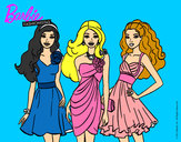 Dibujo Barbie y sus amigas vestidas de fiesta pintado por bebota