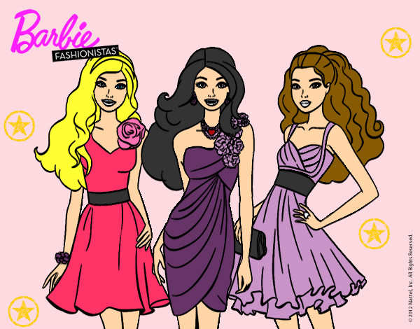 Dibujo Barbie y sus amigas vestidas de fiesta pintado por Beleem
