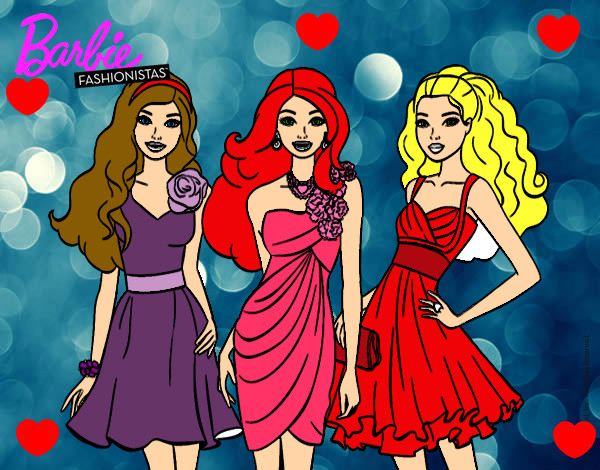 Dibujo Barbie y sus amigas vestidas de fiesta pintado por fisgona12