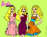 Dibujo Barbie y sus amigas vestidas de fiesta pintado por Helga