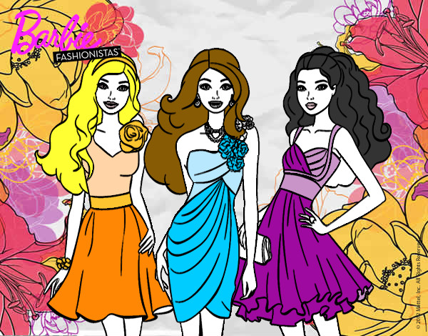 Dibujo Barbie y sus amigas vestidas de fiesta pintado por kriistiina