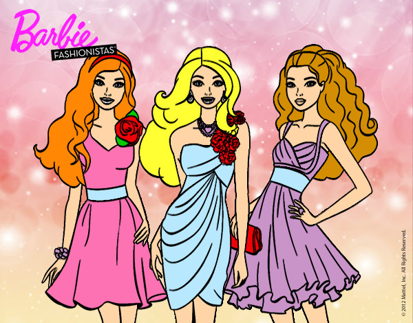 Dibujo Barbie y sus amigas vestidas de fiesta pintado por lisalexsta