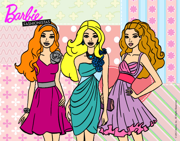 Dibujo Barbie y sus amigas vestidas de fiesta pintado por princesatr