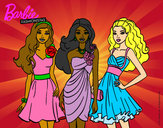 Dibujo Barbie y sus amigas vestidas de fiesta pintado por queyla