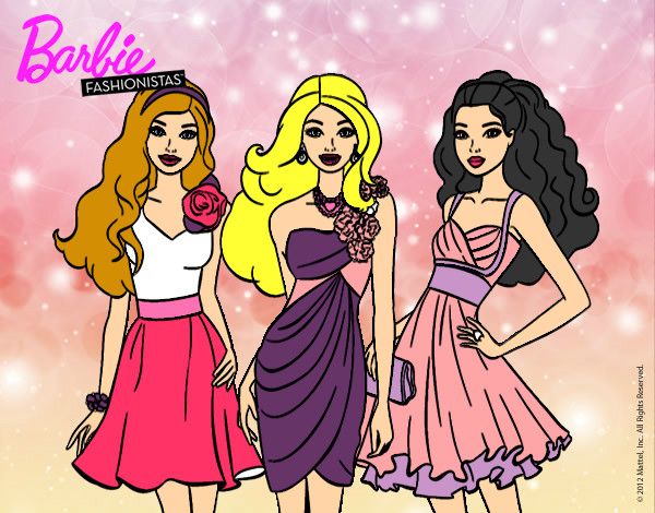 Dibujo Barbie y sus amigas vestidas de fiesta pintado por Shofa